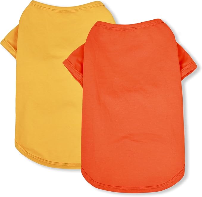 Koneseve Dog Shirts Breathable Cotton Dog Clothes Stretchy T-Shirt for Small Medium Large Dogs Cat Shirt Soft Puppy Outfit Kitten Apparel Pet Pullover Tee Blank Sweatshirt 2-Pack Yellow & Orange XL