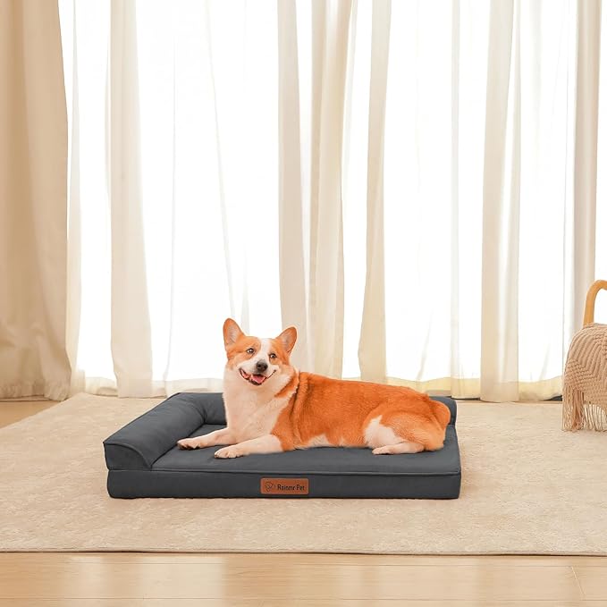 Orthopedic Dog Beds Large Sized Dog, Memory Foam Pet Bed for Medium and Large Dogs, Removable and Washable Microsuede Cover, TPU Waterproof Liner, Nonskid Bottom, 41x27x6 Inches, Dark Grey