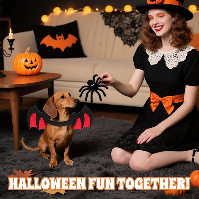 Byhoo Halloween Cat Bat Wings Costume-Sturdy Shape Without Collapsing, Essential for Halloween, Fits Kitten,Adult Cat & Small Dog