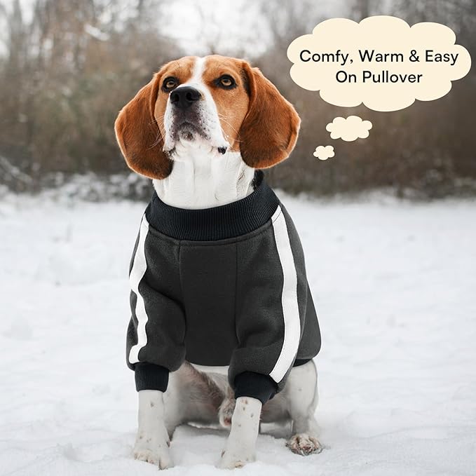 Queenmore Fleece Dog Sweater for Male Dogs, Soft Pullover Dog Sweatshirt with Leash Hole/Reflective Stripes – Cozy Winter Fleece Jacket for Small Medium Large Boy Puppy, Grey L