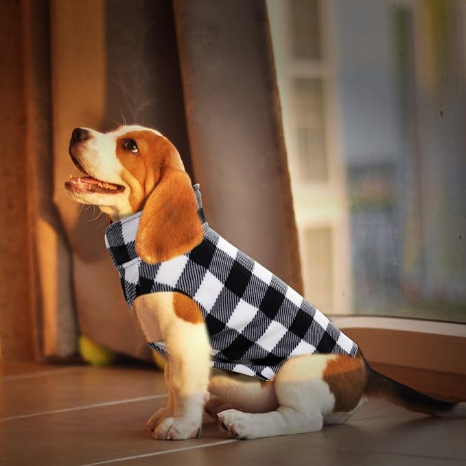 ASENKU Dog Sweater, Plaid Fleece Dogs Vest, Soft Warm Pet Clothes, Cold Weather Puppy Jacket, Comfortable Pullover Shirt for Tiny & Small Dog Breeds Only