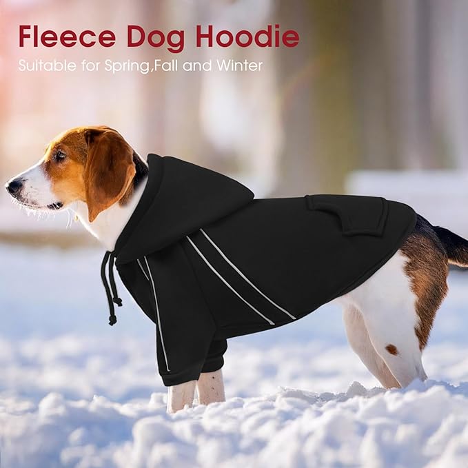 ASENKU Cozy Dog Hoodie,Soft Sweater with Adjustable Hood, Back Pocket and Leash Access Hole,Warm Reflective Sweatshirt for Cold Weather(Black,XL