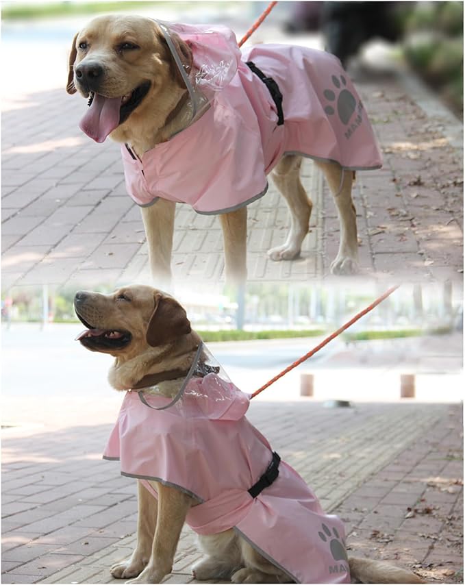 Waterproof Dog Raincoat, Reflective Adjustable Hooded Dog Rain Coat, Lightweight Breathable Pet Rain Jacket Poncho Double Layer with Leash Hole for Small Medium Large Dogs (Pink, 3X-Large)