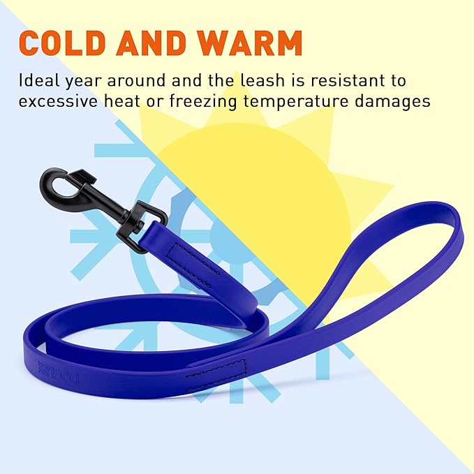 Dogline Biothane Waterproof Dog Leash Strong Coated Nylon Webbing with Black Hardware Odor-Proof Easy to Clean High Performance for Small or Large Dogs Made in USA 4 or 6 ft Lead, Blueberry Royal