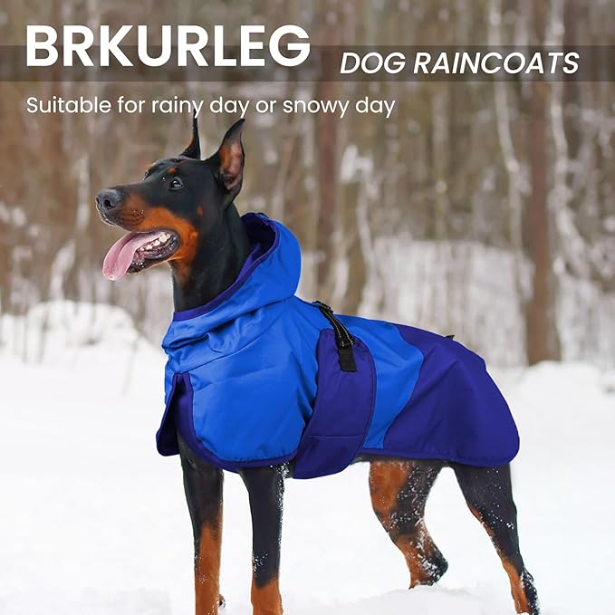 BRKURLEG Dog Raincoat Adjustable Dog Rain Jacket with Hood Dogs Waterproof Rainproof Jacket with Leash Hole Pet Poncho Rain Coat Poncho with Reflective Strip, Blue, M