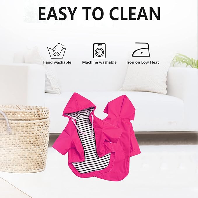 Dog Raincoat rain Jacket Raincoat Dogs Waterproof Small Medium Breeds Zip Closure Storage Pocket Harness Hole Pink XL