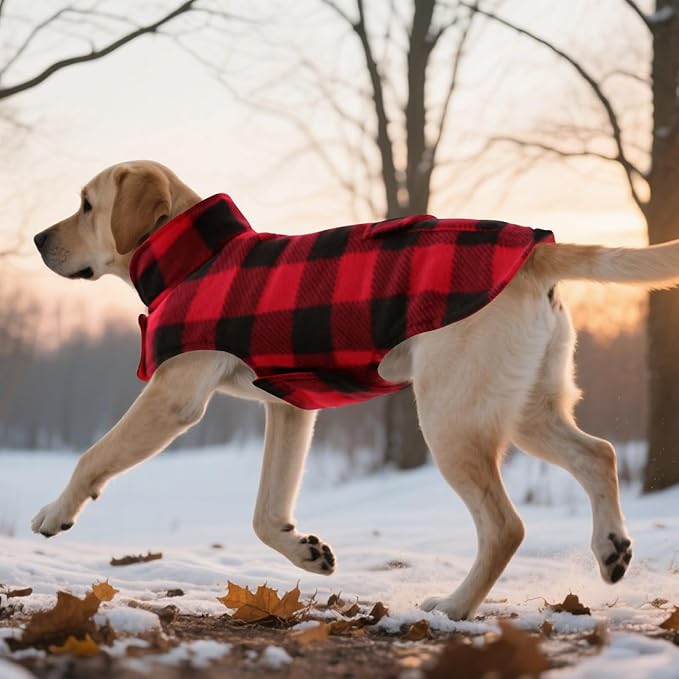 ASENKU Dog Winter Coat, Fleece Doggie Jacket Plaid Reversible Vest Waterproof Windproof Cold Weather Clothes for Small Medium Large Dogs(Red XXXL)