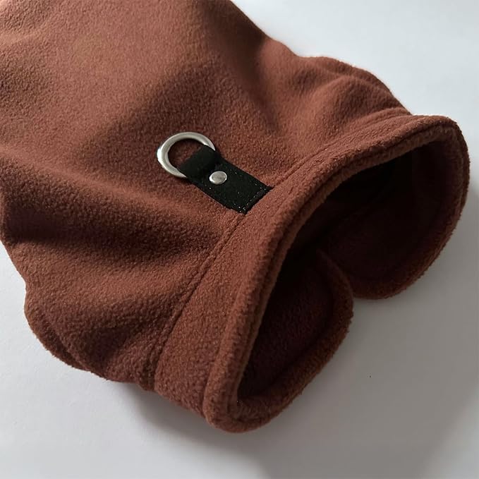 JACKO & CO - Fleece Vest Dog Sweater with Leash Ring - Soft, Warm & Lightweight Pullover Coat for Small & Medium Dogs, Puppies & Cats - Cozy Fall/Winter/Spring Pet Jacket (Chocolate Brown L (10-16lbs)