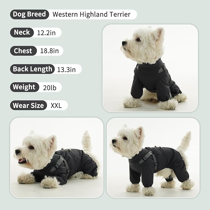 BRKURLEG Dog Raincoat with Harness for Small Dogs, Adjustable Waterproof Dog Rain Jacket, Reflective Rainproof Puppy 4 Legs Raincoat, Full Body Pet Rain Jacket, Dark Grey, L