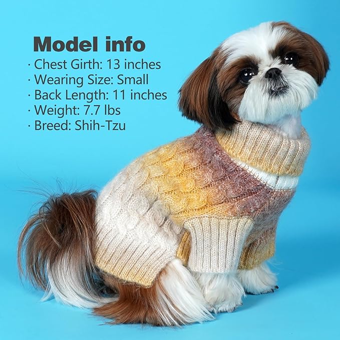 KYEESE Dog Sweater Cable Knit Thick Dog Knitwear Turtleneck Warm with Sleeves Fuzzy Dogs Clothes Gradient Color, Brown, Large