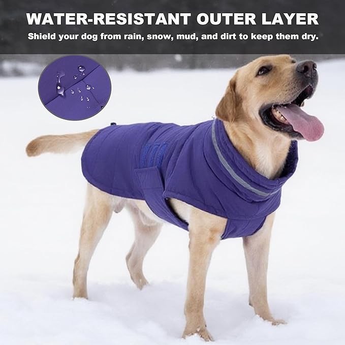 Dog Coat, Waterproof Winter Jacket, Warm Windproof Puffer Jacket, Reflective Adjustable Turtleneck Coats for Small Dogs with Hook & Loop - Purple - S