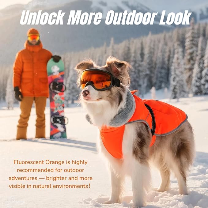 Insulated Relaxed Fit Dog Winter Coat with Full-Body Reflective Strip, Hard Shell Pet Jacket for Outdoor, Waterproof Coats for Large Dogs, Soft Fur Collar Jacket for Labrador Male Female(Orange, 2XL)
