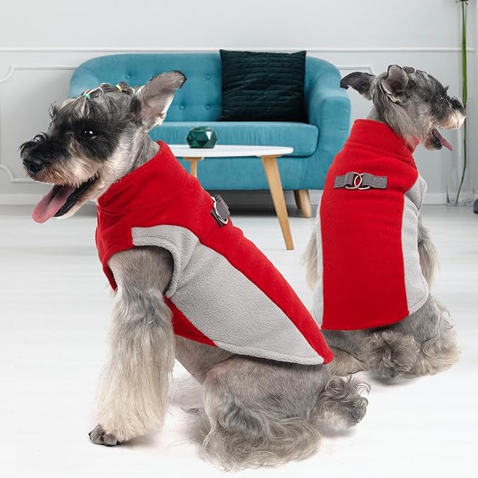 KOOLTAIL Small Dog Sweater - Dog Fleece Vest Jacket with Leash D-Ring for Small Medium Dogs, Soft Pullover Winter Warm Cold Weather Coats, Pet Fall Clothes Outfit for Puppy Cat Boys&Girls, Red XS