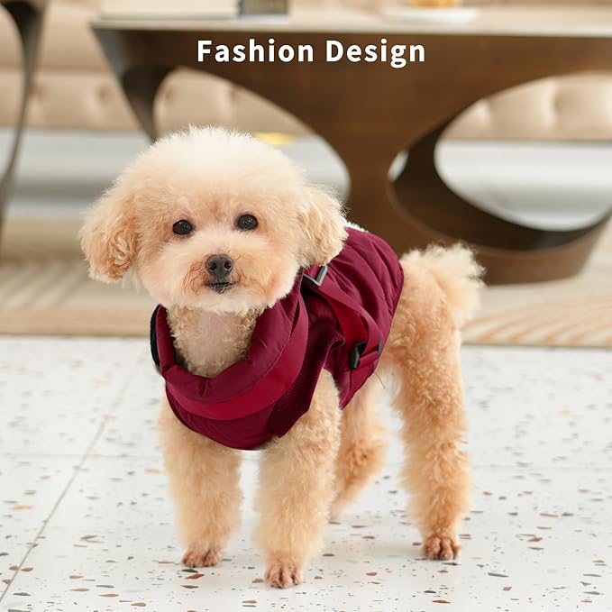 Dog Jacket with Harness,Fleece Lined Warm Puppy Coat for Winter,Soft Windproof Large Dog Vest,Red XXXL