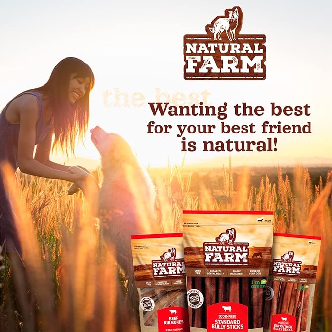 Natural Farm Odor-Free Super Collagen Dog Chews (12-Inch, 5-Pack) The First Ever Real Bull Sticks Alternative: 100% Natural Angus Hide Collagen Treats - More Protein, More Chew Time for All Dogs