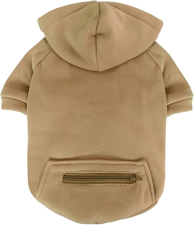 Jecikelon Pet Dog Cold Weather Coat with Pocket Winter Dog Hoodie Warm Puppy Clothes for Small Dogs Chihuahua Clothing (Khaki, Medium)