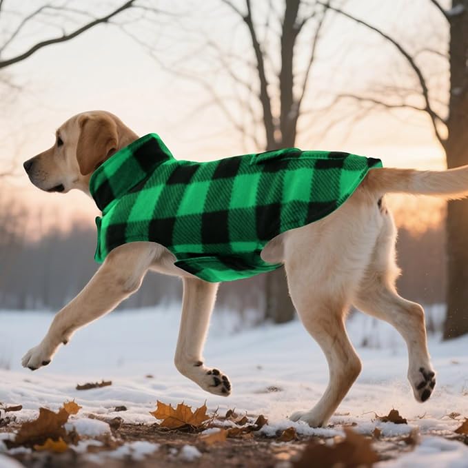 ASENKU Dog Winter Coat, Fleece Doggie Jacket Plaid Reversible Vest Waterproof Windproof Cold Weather Clothes for Small Medium Large Dogs (Green,3XL)