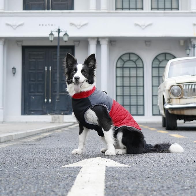 Warm Fleece Dog Coats for Large Dogs,D-Rings Waterproof Puppy Jacket for Cold Winter,Red XXL