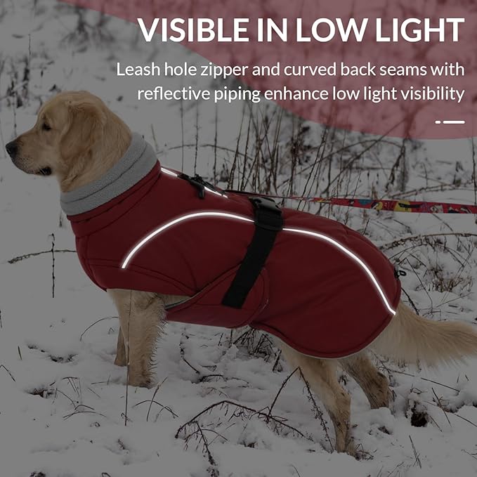 Queenmore XXL Dog Coat, Winter Jacket for Large Dogs, Waterproof Puffy Snowsuit, Adjustable Reflective Fleece Lining Warm Padding Parka for Cold Weather, Red 3XL