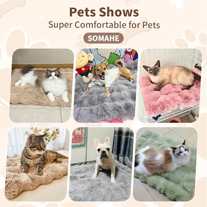Cat Beds for Indoor Cats Faux Fur Pet Mat Cute Kitten Plush Bed with Non-Slip Bottom for Carriers/Sofa Dog & Puppy Friendly 27 x 20 Inch Large Green
