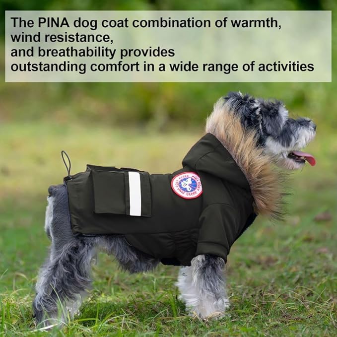 PINA Small Dog Coats - Waterproof, Warm Winter Jacket with Faux Fur Hood, Reflective, Flannel Lined, Windproof