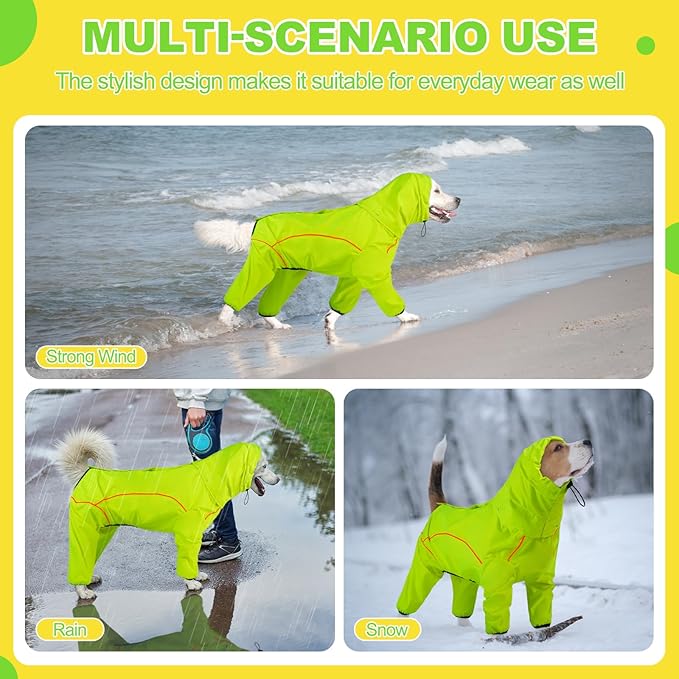 Dog Raincoat, Waterproof Dog Rain Jacket with Removable Hood,Adjustable 4 Legs Pet Poncho with Leash Hole,Reflective Stripe Hooded Snowproof Windproof Clothes for Small to 3X-Large Dogs, 3XL
