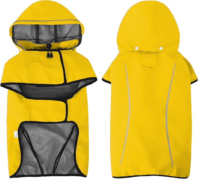 Mile High Life Dog Raincoat, Adjustable Waterproof Pet Rain Jacket, Reflective Hooded Poncho for Small Medium Large Dogs, Lightweight Breathable Pet Rain Coat (Yellow,L Chest 26"-33")