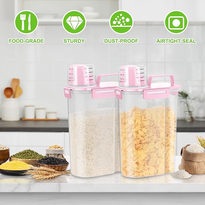 TBMax Rice Storage Container 5 Lbs, Small Airtight Dry Food Container for Flour Cereal Pasta Kitchen Pantry Organization -Red