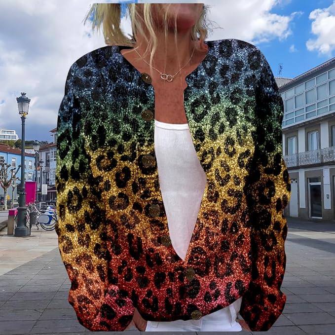 HOTYD Aztec Print Cardigans Sweaters for Women Crewneck Graphic Button Cardigan Casual Chunky Knit Sweater Fall Outfits