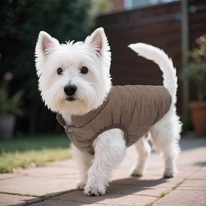 ASENKU Dog Winter Coat - Waterproof Windproof Dog Jacket, Warm Snowproof Doggie Puffer Vest for Cold Weather, Lightweight Snow Coats for Small Medium Large Dogs (XS, Coffee)