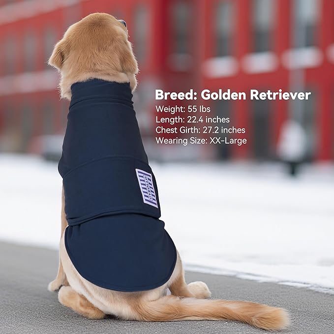cyeollo XXL Dog Sweater, Fleece Doggy Sweaters Stretchy Turtleneck Doggie Sweatshirt Soft Warm Winter Coat Fall Autumn Pet Clothes for Large Dogs Girl, Navy 2XL