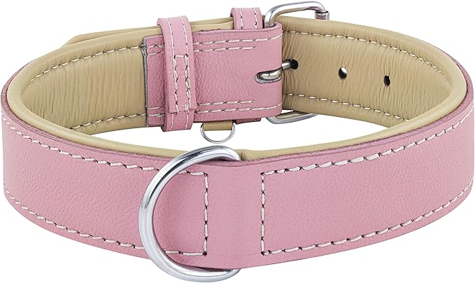 Riparo Pink Dog Collar, Dog Collar for Large Dogs, Leather Dog Collar (XL: 1.75" Wide for 21”-25” Neck, Pink)