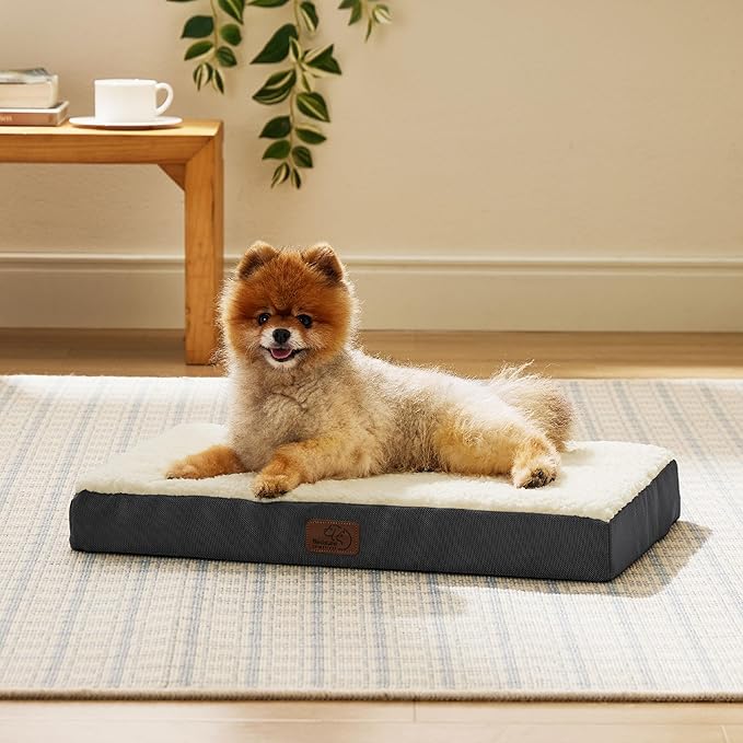 Bedsure Dog Bed for Small Dogs - Comfy Flat Puppy Beds with Removable Washable Cover, Orthopedic Egg Crate Foam Pet Mat, Suitable for Pet Up to 15 lbs