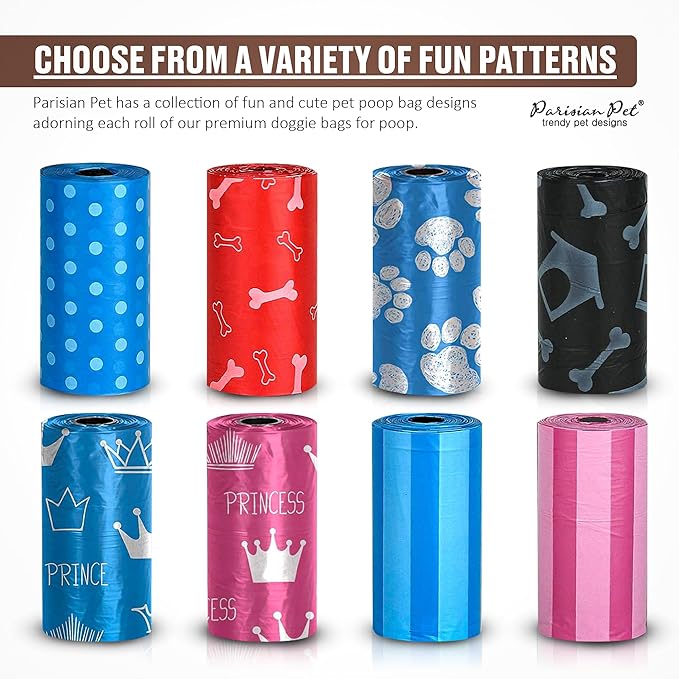Parisian Pet Ecofriendly Dog Poop Bags Rolls - 160 Count Unscented Poop Bags For Dogs - Leakproof, Extra Thick, 8 Dog Waste Bags Refill Rolls - Polka Dot Blue Doggie Poop Bags - Fits All Dispenser