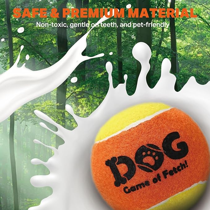 AMA SPORT Squeaky Tennis Balls for Dogs 2.5" Small Medium Dog Tennis Balls for Throwing and Fetching Dog Toys for Training, Exercise, High Bouncing 4 Pack (Orange Pink)
