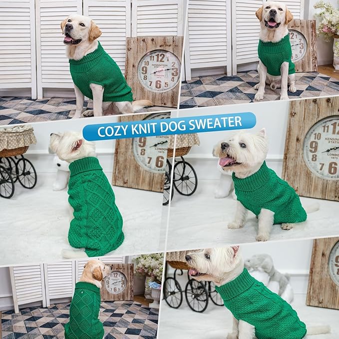 Mihachi Turtleneck Dog Sweater - Winter Coat Apparel Classic Cable Knit Clothes with Leash Hole for Cold Weather, Ideal Gift for Pet in New Year
