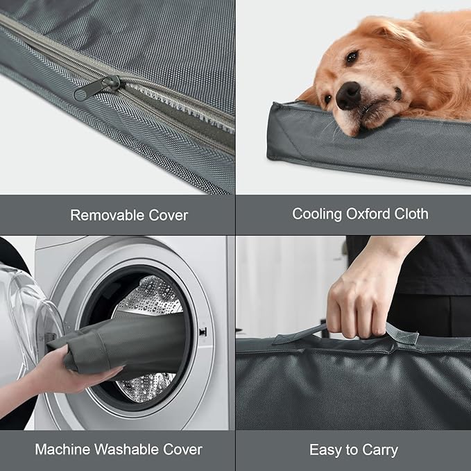 Outdoor Dog Bed for Small Dogs & Cats, Waterproof Dog Crate Mat Orthopedic Egg Crate Foam with Washable Removable Oxford Cover, Grey