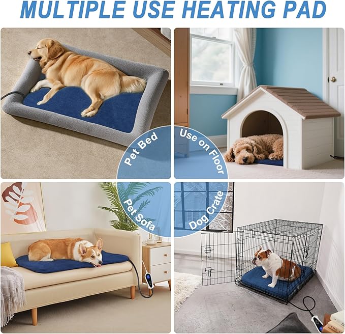 Bestio Cat Heating Pad,16 in Heated Cat Bed for Newborn Kittens and Puppies, with Smart Thermostat Switch (1-24 Hours) + Electric Steel Wire Protection Tube -Blue