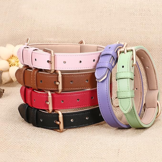 WHIPPY Leather Dog Collar for Small Medium Large Dog Adjustable Soft Breathable Leather Padded Puppy Collar with Alloy Buckle Heavy Duty Waterproof Classic Dog Pet Collar,red,L