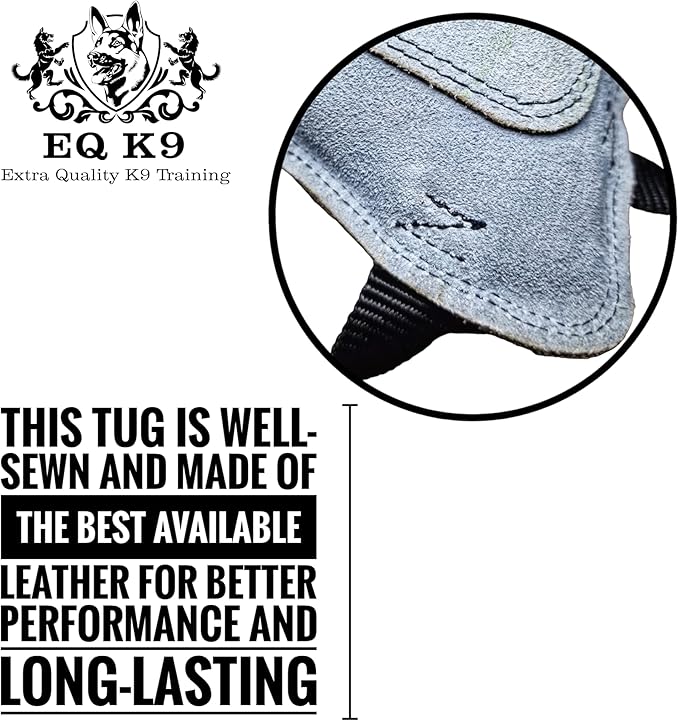 EQ K9 Leather Dog Tug Toy with 3 Handles, Durable Bite Pillow for Medium to Large Dogs, for Dog Training, Tug of War, K9 Training, Crufts, Agility, Bite Tug, Pull Toy, Schutzhund, KNPV, Mondio Ring