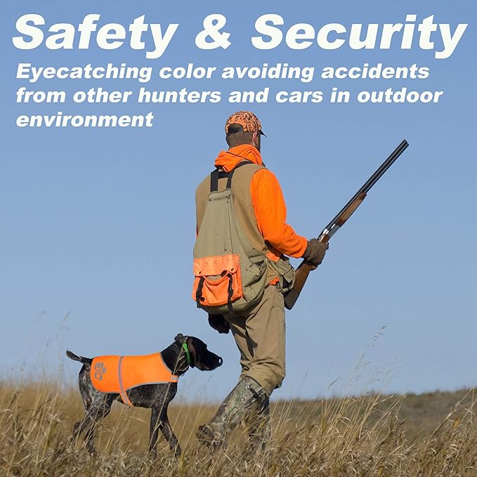 Dog Vest Blaze Orange Hunting Vest Safety Reflective Dog Jacket Fits Small Medium Large Dogs Hook and Loop Fastener High Visibility and Safety from Hunters, Cars and Other (Blaze Orange, XL)
