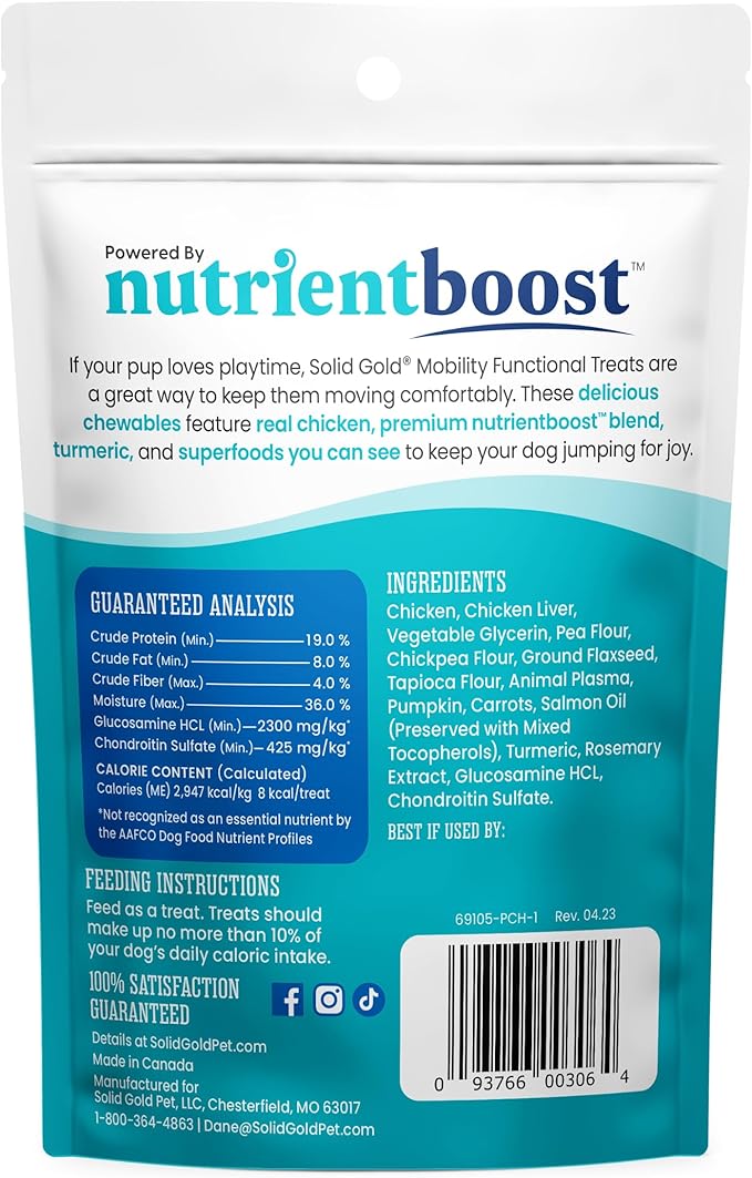 Solid Gold Healthy Dog Treats - Functional Chicken Dog Treat w/Glucosamine Chondroitin for Mobility & Joint Support - Training Treats for Dogs w/Salmon Oil & Superfoods - All Ages & Sizes - 5.2oz