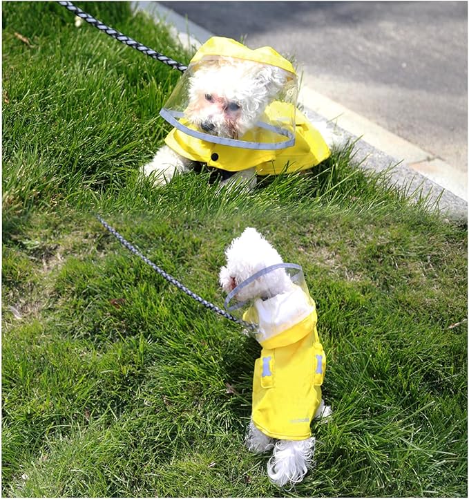 Dog Raincoat Waterproof, Adjustable Reflective Hooded Dog Rain Poncho with Leash Hole for Small Medium Large Dogs (Yellow, X-Large)