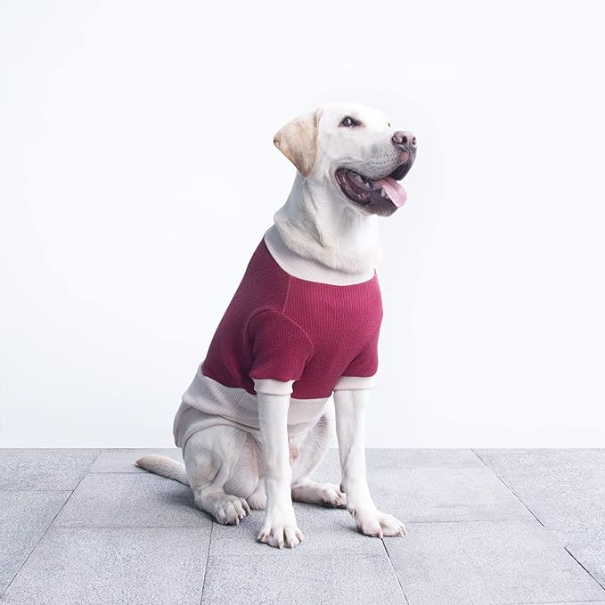 Extra Large Dog Sweaters Warm Clothes Pullover Sweatshirts for Labrador Rottweiler Great Dane, Dark Red Beige, 7X-Large