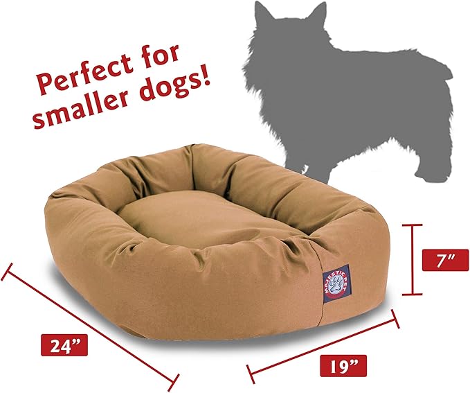 Majestic Pet 24 Inch Bagel Calming Dog Bed Washable – Cozy Soft Round Pet Bed with Spine Support for Dogs to Rest their Head - Fluffy Donut Puppy Bed 24x19x7 (Inch) - Small – Khaki