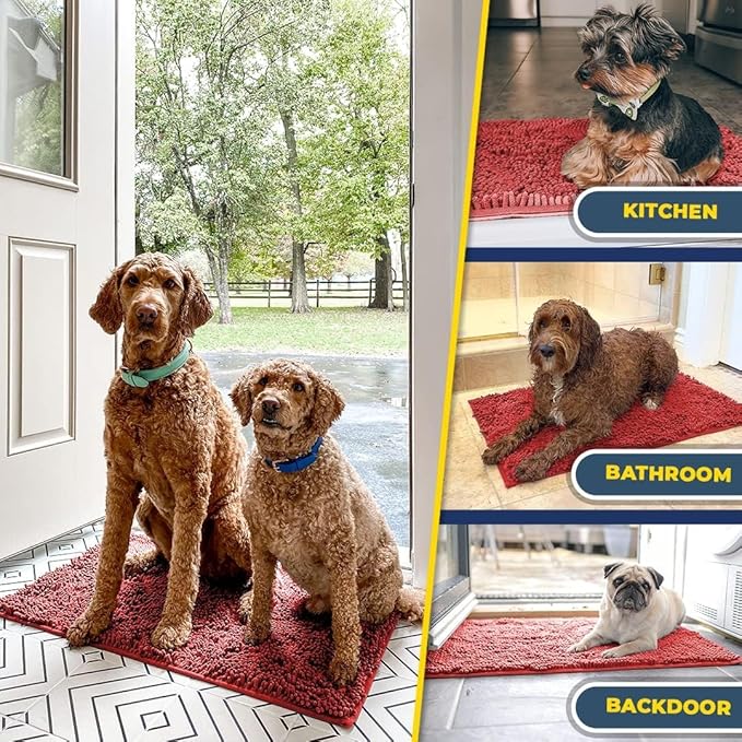 Muddy Mat® Shown on TV – Super Absorbent Door Mat Indoor, Microfiber Quick Dry Chenille Entryway Rug, Non-Slip Front Door Mat, Indoor Mats for Entryway, Machine Washable Pet Rug, Red 36"x60"