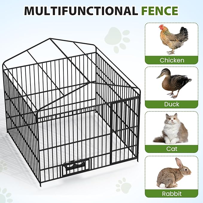 Rovibek Outside Dog Kenne with Roof 6.5x6.5x6.3 Ft, Outdoor Dog Kennel with 3 Sides Sun-Proof Cover,Large Dog Kennel Outdoor, Dog Run Enclosure with 2 Rotating Bowls for Large Dogs