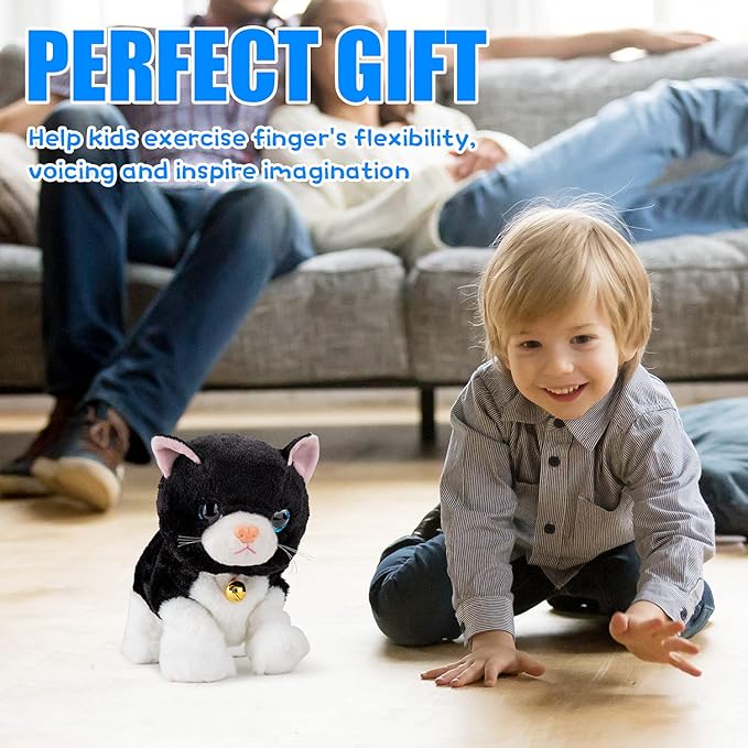 Smalody Interactive Electronic Plush Toy - Upgrade with LED Light Eyes Animated Sound Control Electronic Pet, Robot Cat Kitten Toys Gifts for Boys & Girls Kids Birthday Christmas (Black)