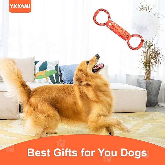 Durable Dog Tug Toy – Tough Double Ring Rope and Rubber Chew Toy with Squeaker, Interactive Tug-of-War for Large Dogs, Heavy Duty Play and Easy to Clean (Double Ring)