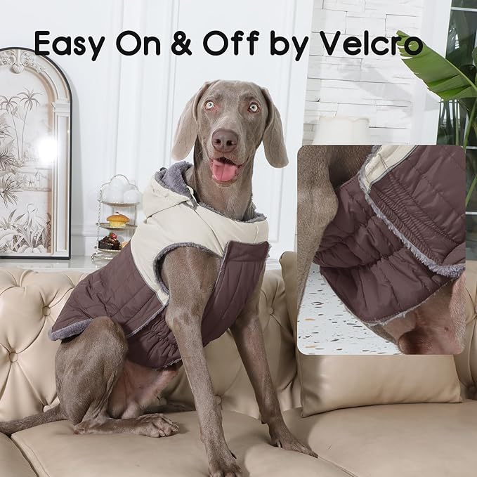 Detachable Hooded Dog Coat with Harness for Medium Dogs,Super Warm Fleece Puppy Jacket for Cold Winter Doggie Coats,Brown XL